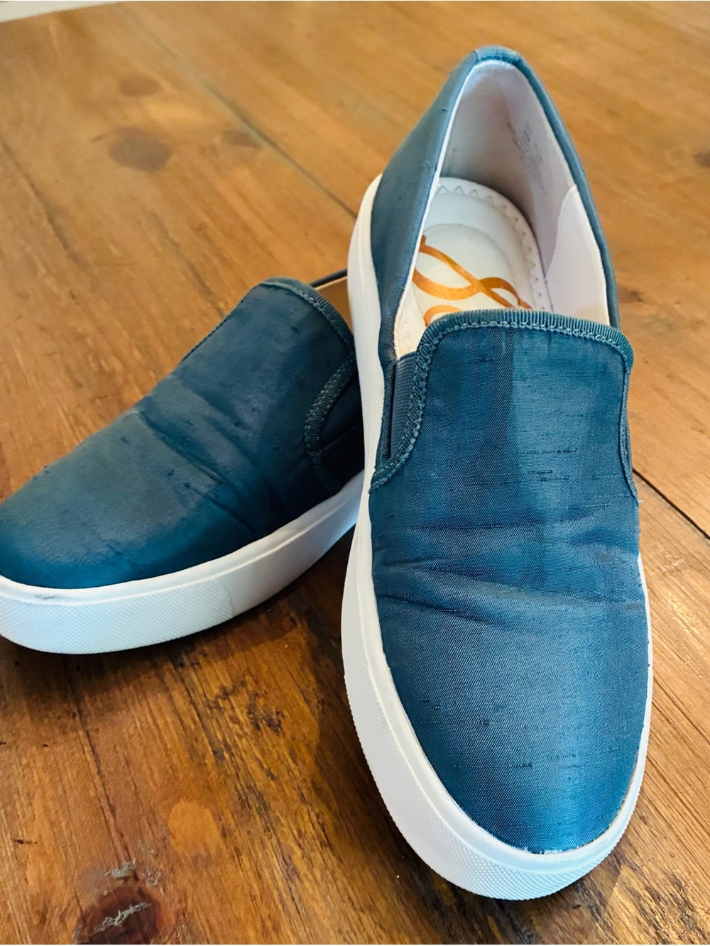 Sam Edelman women's slip on sneakers.Teal blue in textured silk fabric size  6